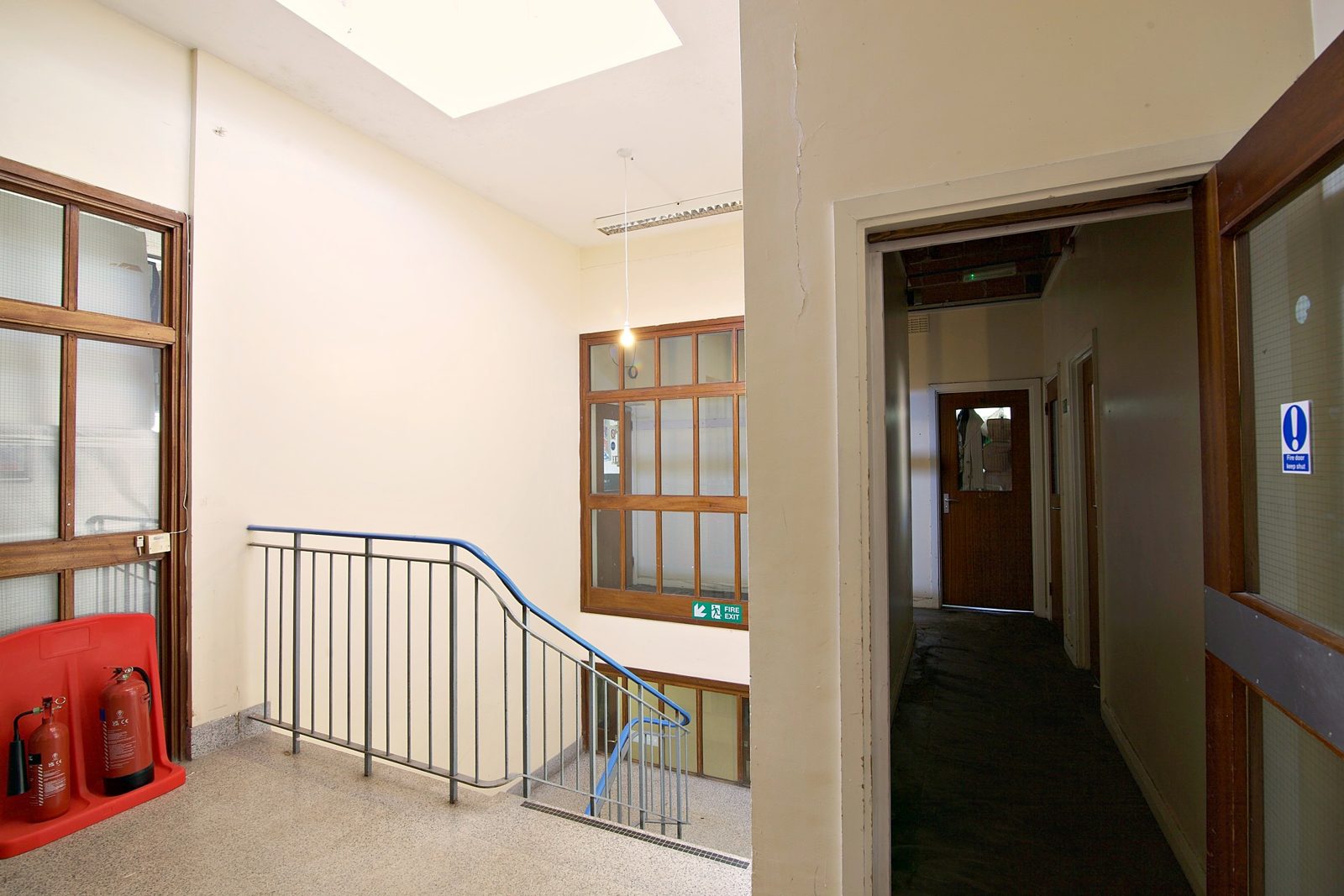 A landing inside the building