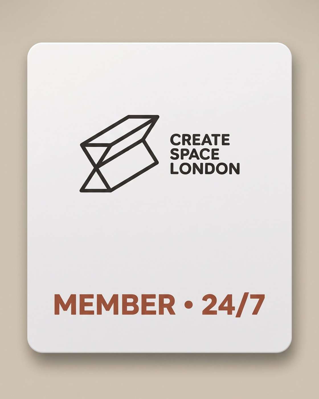 Create Space London membership card: Member, 24/7